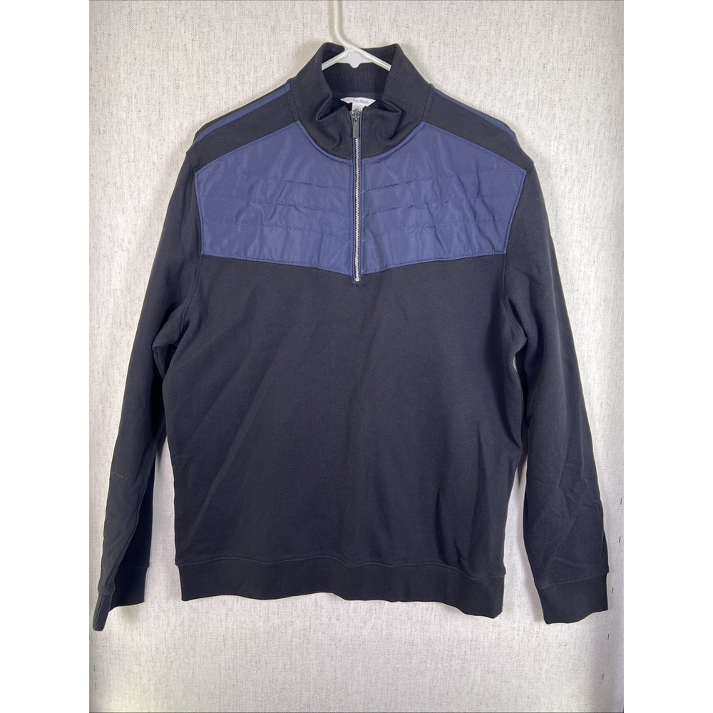 Calvin Klein Men's Large 1/4 Zip Pullover Long Sleeve‎ Sweatshirt Black/navy ✅